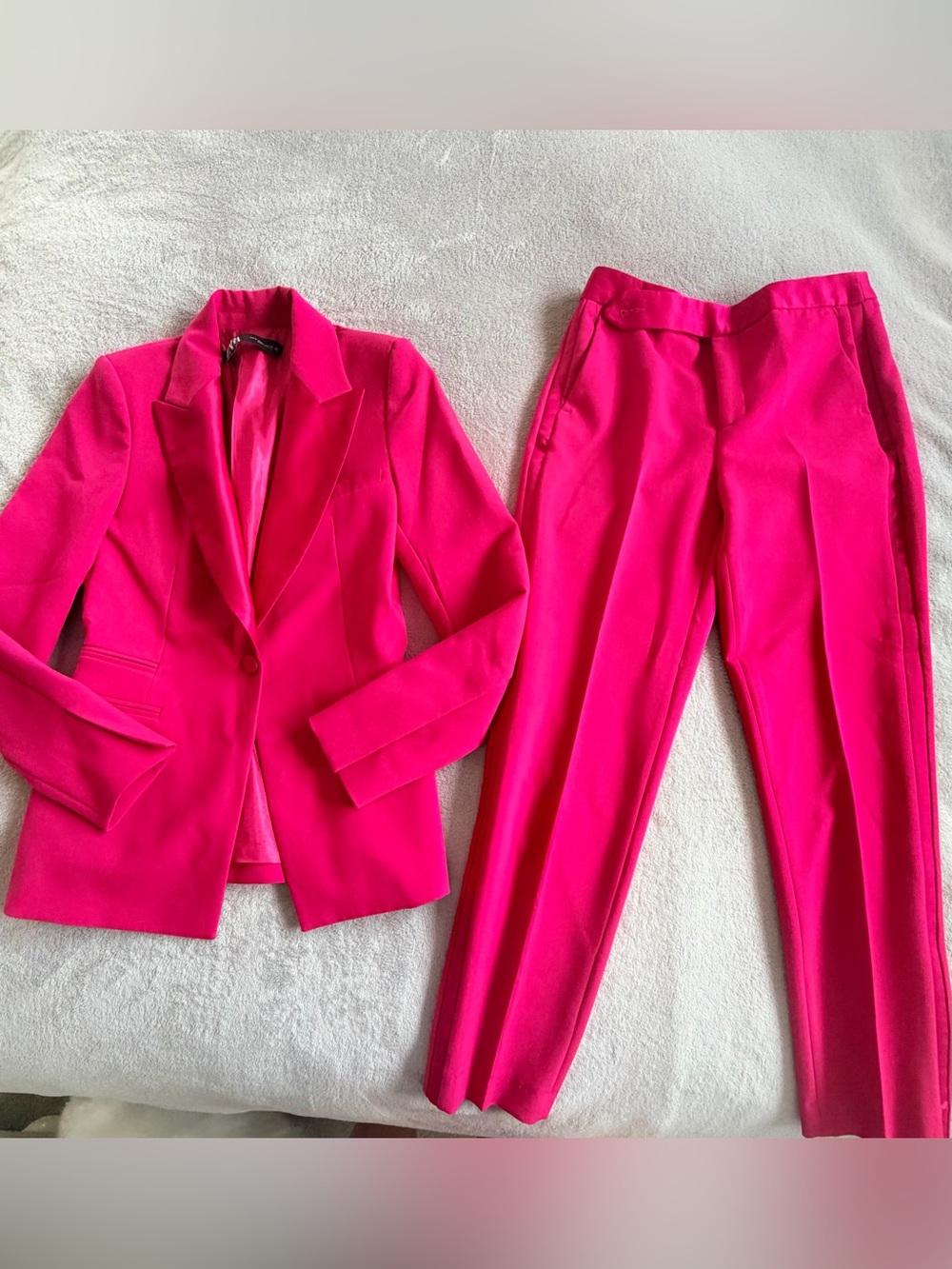 Zara Womens Fuchsia Pink Blazer High Waist Pants Set Size S